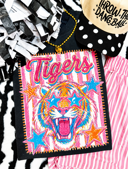 Tigers Pink Stripe Preppy Tee
