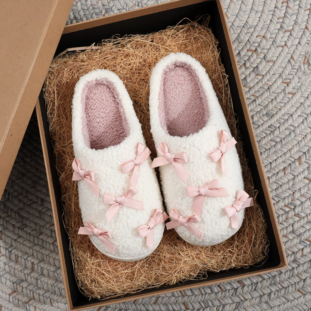 White Sweetheart Bows Slippers *CIJ SPECIAL*