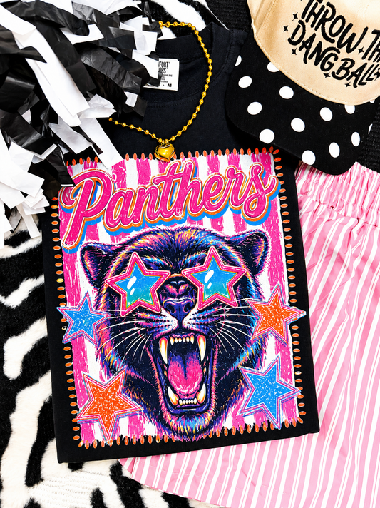 Panthers Pink Stripe Preppy Tee
