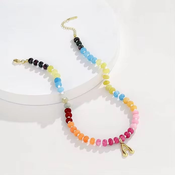 Rainbow Beaded Initial Necklace *PRE ORDER - CIJ SPECIAL*