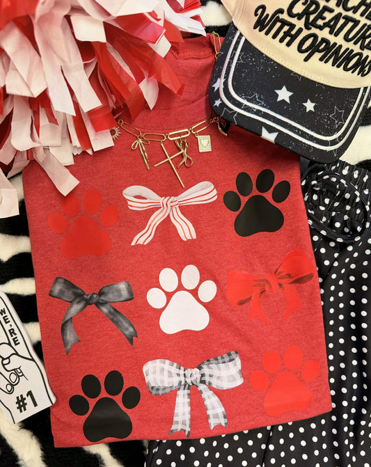 RED PAWS & BOWS TEE